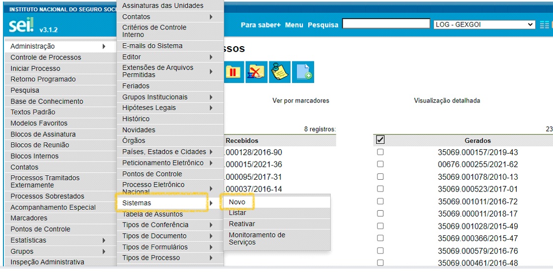 FIGURA 1 - Incluir Sistema