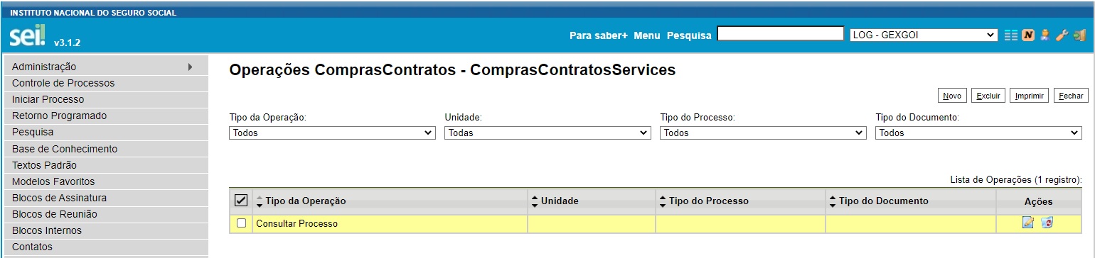 FIGURA 14 - Operações cadastradas