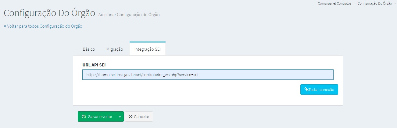 FIGURA 20 - Cadastro URL API SEI