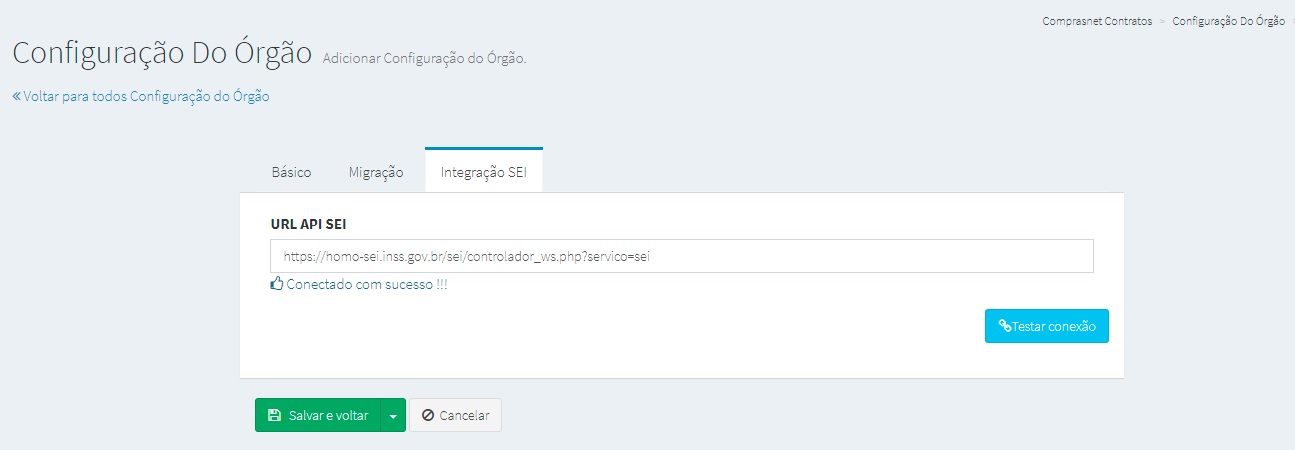 FIGURA 21 - Cadastro URL API SEI