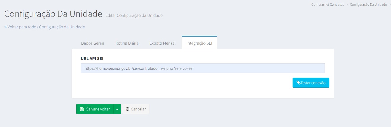 FIGURA 26 - Cadastro URL API SEI