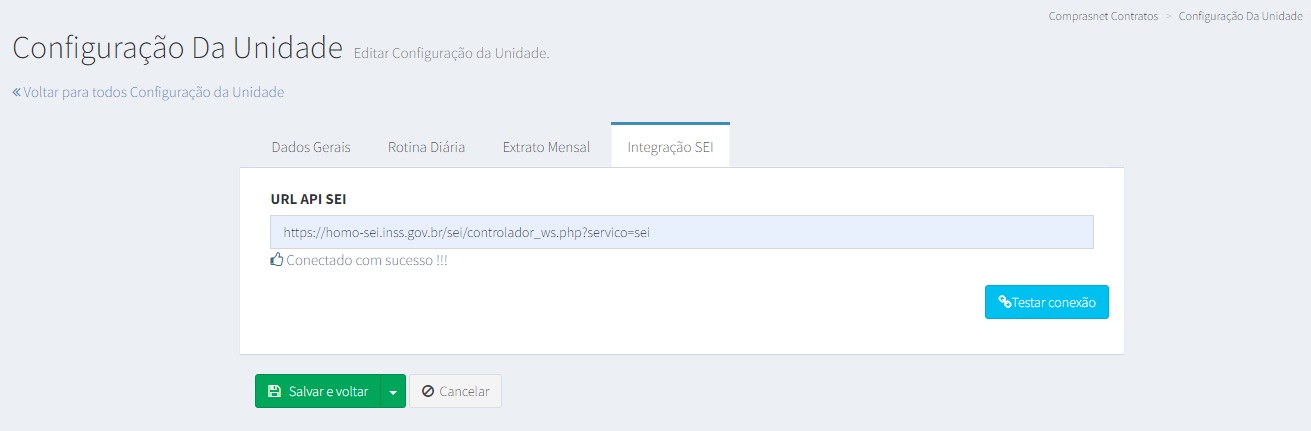 FIGURA 27 - Cadastro URL API SEI
