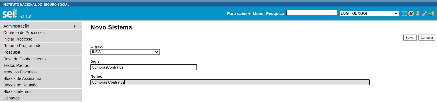FIGURA 3 - Inclusão do Sistema Compras Contratos