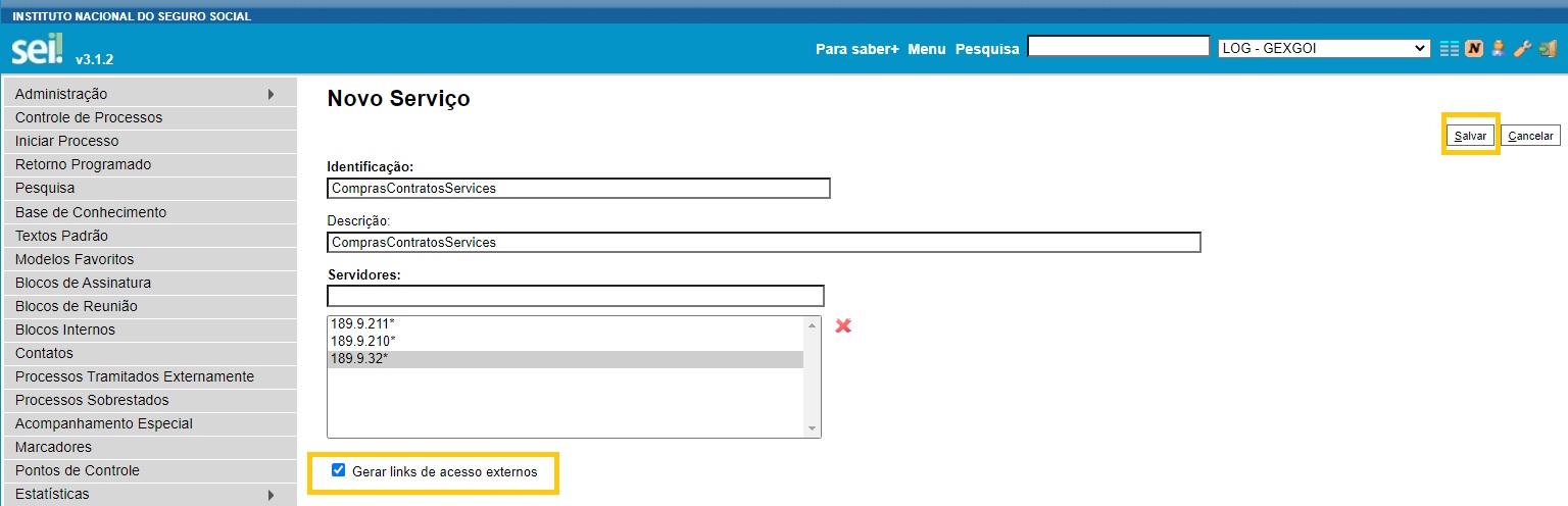 FIGURA 9 - Configurações do Serviço