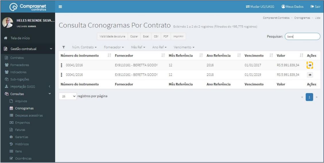 FIGURA 4 - Detalhar Cronograma de Contrato