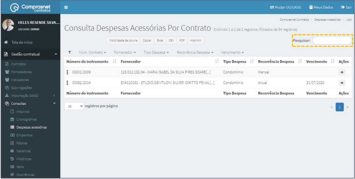 FIGURA 3 - Pesquisa de Despesas Acessórias