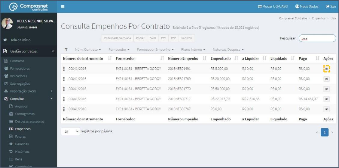 FIGURA 4 - Detalhar Empenhos de Contrato