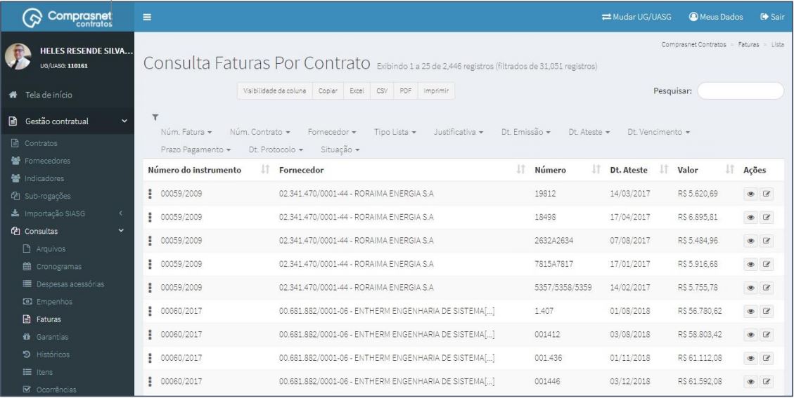 FIGURA 2 - Consulta de Faturas por Contratos