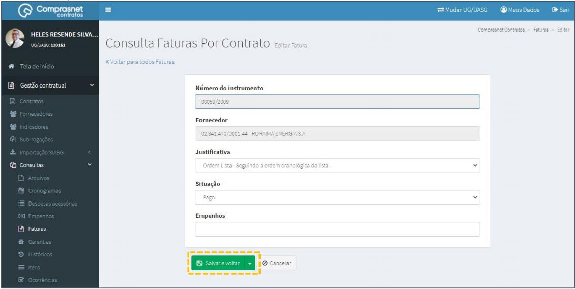 FIGURA 5 - Editar Fatura