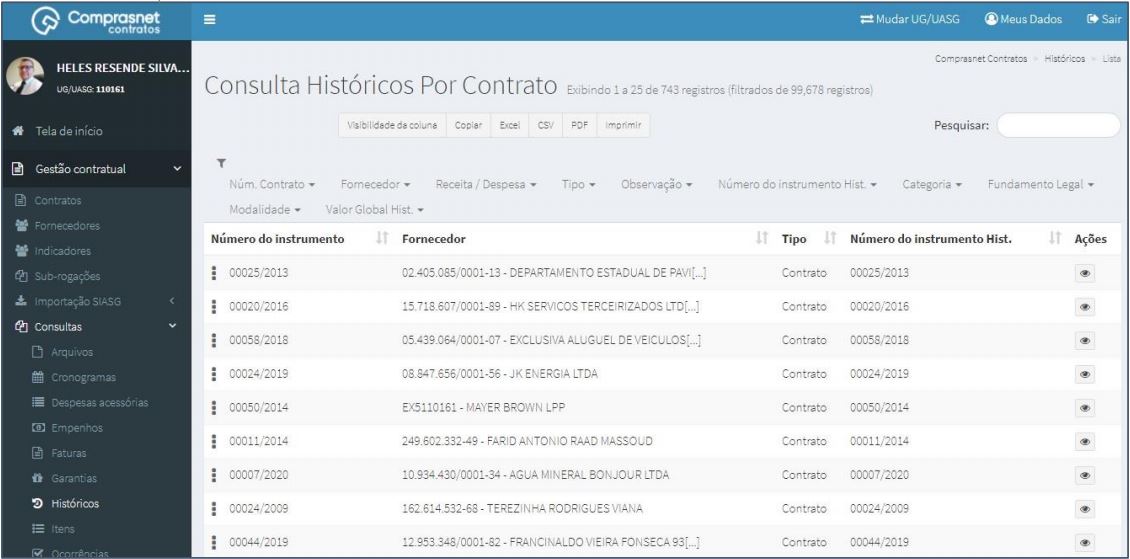 FIGURA 2 - Consulta Históricos de Contratos