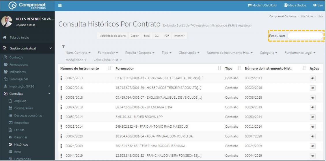 FIGURA 3 - Pesquisa de Históricos