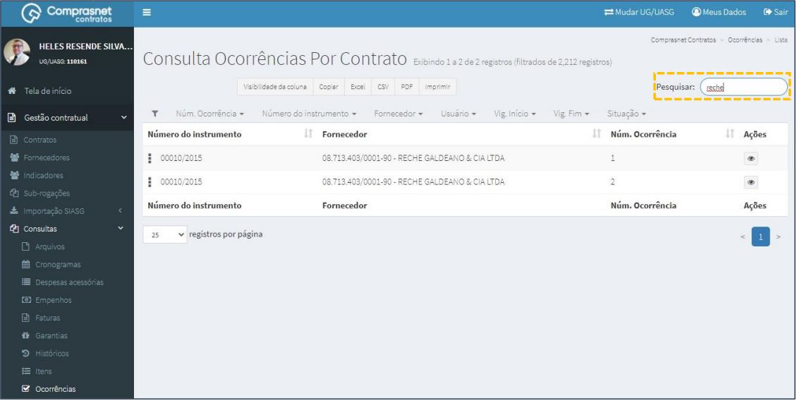 FIGURA 3 - Pesquisa de Ocorrências de Contratos