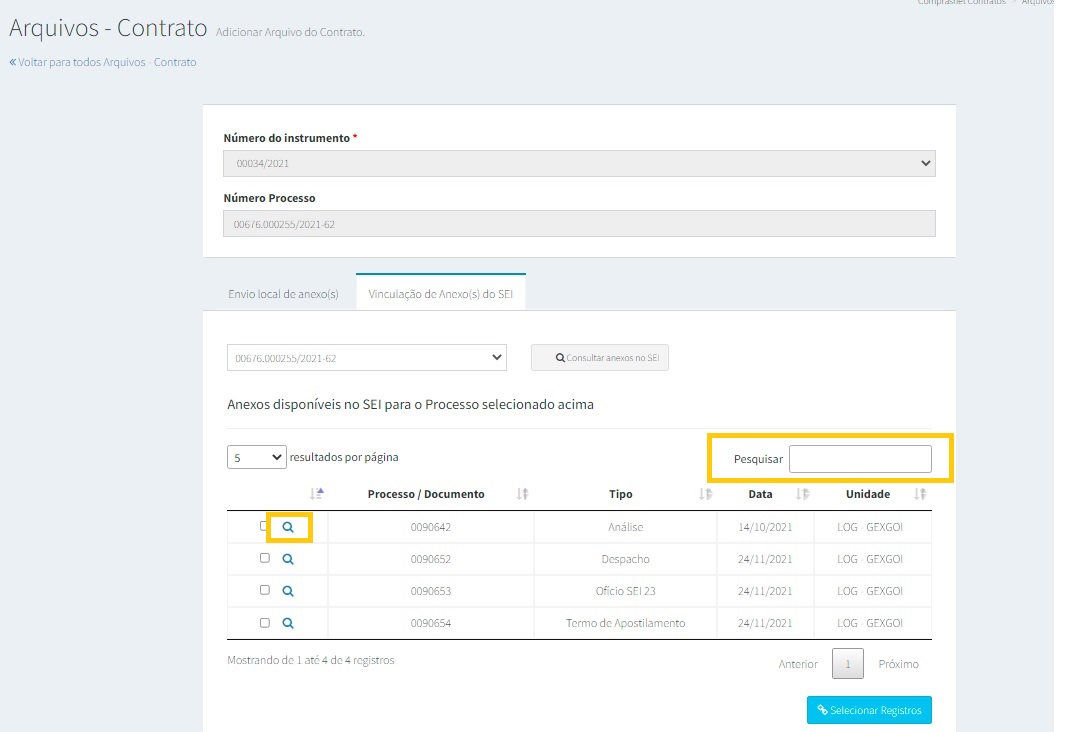 FIGURA 13 - Documentos disponíveis no SEI para o processo selecionado