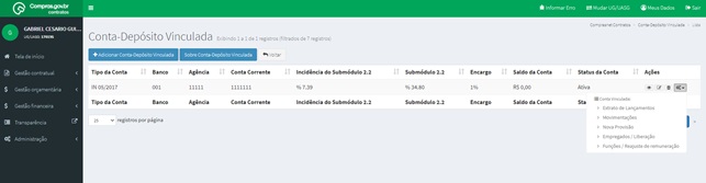 FIGURA 3 - Ações da Conta-Depósito Vinculada