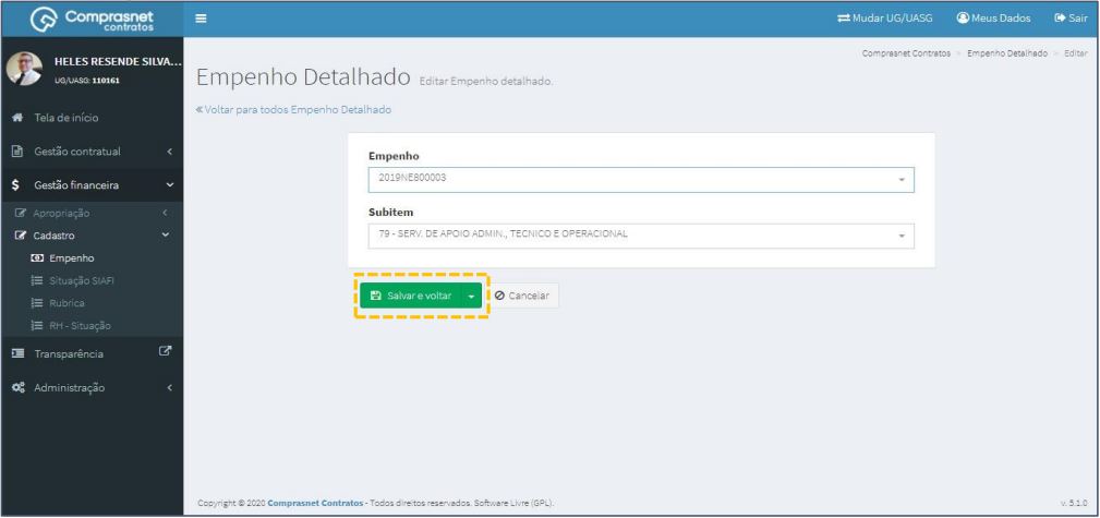 FIGURA 16 – Editar Cadastro de Empenho Detalhado